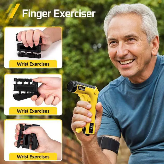 Alt view image 3 of 7 - Hand Grip Strength Trainer Kit - Hand Gripper Strengthener 6 Pack with 2 Adjustable Resistance with 2 Finger Stretchers Finger Exerciser Forearm Workout Ring Exercise Equipment Yellow and Black