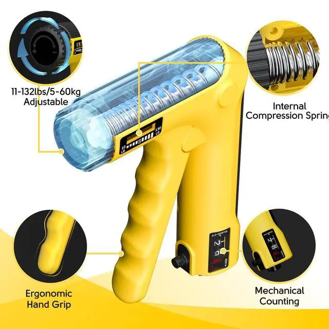 Alt view image 2 of 7 - Hand Grip Strength Trainer Kit - Hand Gripper Strengthener 6 Pack with 2 Adjustable Resistance with 2 Finger Stretchers Finger Exerciser Forearm Workout Ring Exercise Equipment Yellow and Black