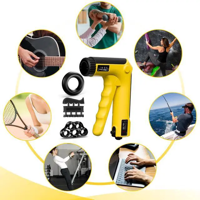 Alt view image 7 of 7 - Hand Grip Strength Trainer Kit - Hand Gripper Strengthener 6 Pack with 2 Adjustable Resistance with 2 Finger Stretchers Finger Exerciser Forearm Workout Ring Exercise Equipment Yellow and Black