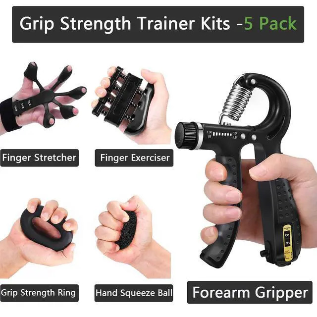 Alt view image 2 of 7 - Grip Strength Trainer Kit (5 Pack), Grip and Forearm Strengthener, Finger Strengthener, Adjustable Resistance Hand Gripper, Grip Ring, Stress Relief Ball for Muscle Building, Injury Recover