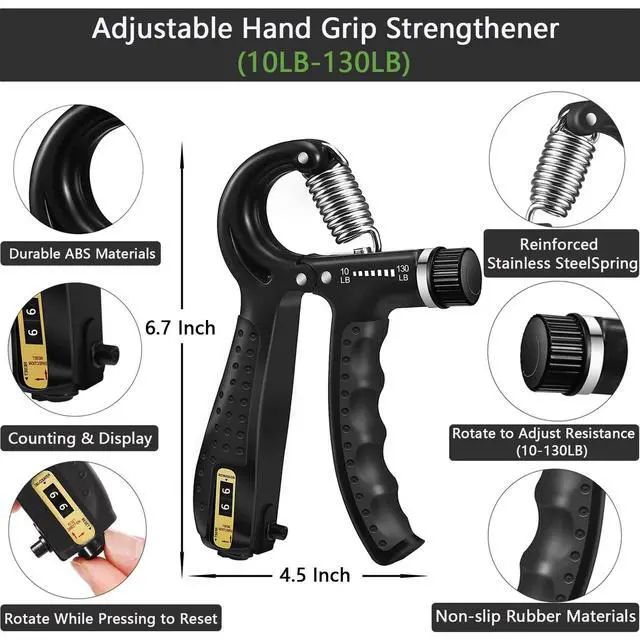 Alt view image 3 of 7 - Grip Strength Trainer Kit (5 Pack), Grip and Forearm Strengthener, Finger Strengthener, Adjustable Resistance Hand Gripper, Grip Ring, Stress Relief Ball for Muscle Building, Injury Recover