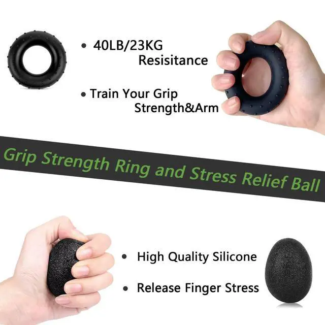 Alt view image 6 of 7 - Grip Strength Trainer Kit (5 Pack), Grip and Forearm Strengthener, Finger Strengthener, Adjustable Resistance Hand Gripper, Grip Ring, Stress Relief Ball for Muscle Building, Injury Recover