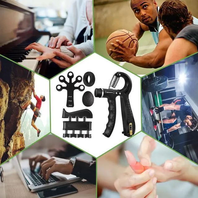 Alt view image 7 of 7 - Grip Strength Trainer Kit (5 Pack), Grip and Forearm Strengthener, Finger Strengthener, Adjustable Resistance Hand Gripper, Grip Ring, Stress Relief Ball for Muscle Building, Injury Recover