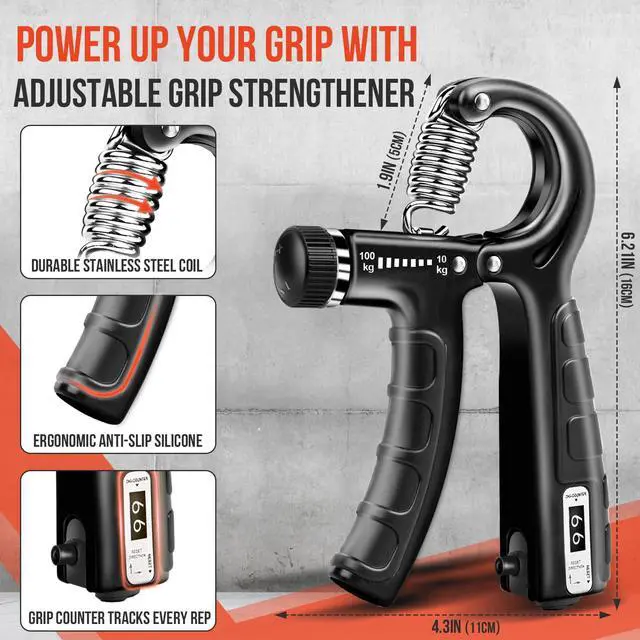 Alt view image 2 of 7 - 4-Pack Grip Strength Trainer Kit, Adjustable Forearm Strengthener, Black Hand Grip Strengthener Balls, Finger Exerciser & Stretcher for Strength Training, Recovery & Flexibility