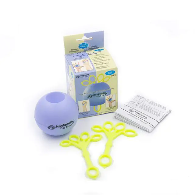 Alt view image 2 of 5 - Physical Therapy Hand Exerciser - Forearm Exerciser with Stress Relief Ball - Hand Therapy Balls for Exercise, Training - Finger Exerciser & Strengthener - Soft Tension, Purple