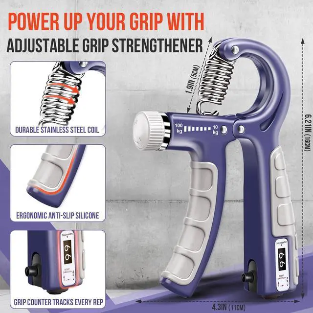 Alt view image 2 of 7 - 10-Pack Grip Strength Trainer Kit, Adjustable Forearm Strengthener, 3 Colors Hand Grip Strengthener Balls, Finger Exerciser & Stretcher for Strength Training, Recovery & Flexibility