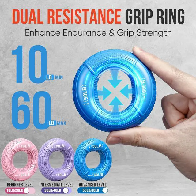 Alt view image 5 of 7 - 10-Pack Grip Strength Trainer Kit, Adjustable Forearm Strengthener, 3 Colors Hand Grip Strengthener Balls, Finger Exerciser & Stretcher for Strength Training, Recovery & Flexibility