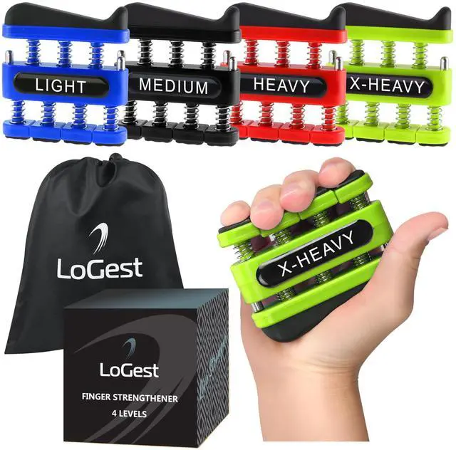 Main image of Finger Strengthener - Finger Exerciser for Forearm and Hand Strengthener - Hand Grip Workout Equipment for Musician, Rock Climbing and Therapy (4 Pack - Blue Black Red Green)