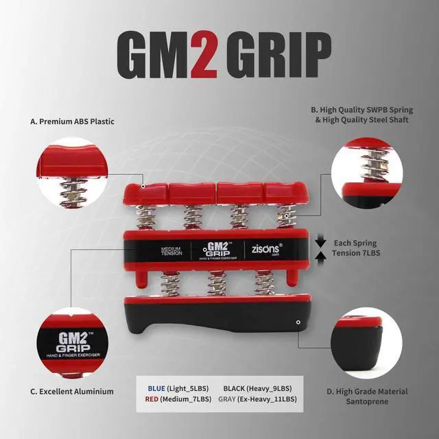 Alt view image 5 of 7 - Grip Exerciser, Hand Exerciser, Finger Exerciser. Red (7lb per Spring)