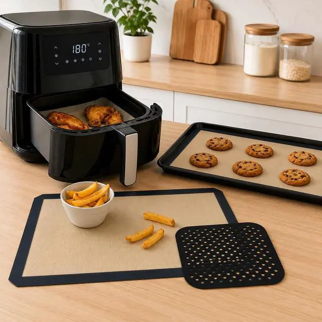 Alt view image 3 of 5 - 3-Piece Silicone Baking Mat Set, Non-Stick Reusable Air Fryer Liners and Oven Sheets, Heat Resistant, BPA-Free, Easy to Clean.
