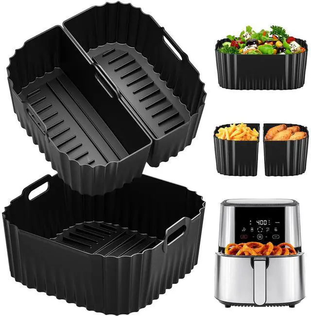 Main image of Air Fryer Silicone Liners Square for Chefman 8QT Air Fryer, 3 Pack Reusable Silicone Pot Baking Accessories for Instant, Nuwave, Gourmia and other 8QT to 10QT Large AirFryer, 2 In 1 Liners
