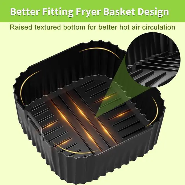Alt view image 3 of 7 - Air Fryer Silicone Liners Square for Chefman 8QT Air Fryer, 3 Pack Reusable Silicone Pot Baking Accessories for Instant, Nuwave, Gourmia and other 8QT to 10QT Large AirFryer, 2 In 1 Liners