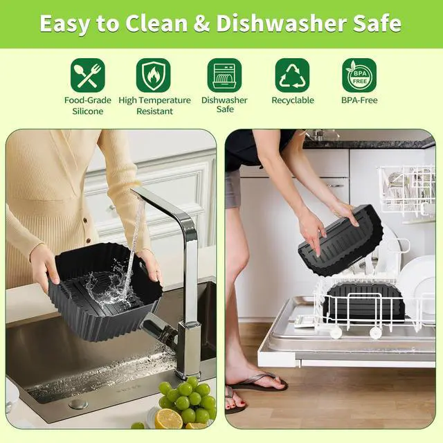 Alt view image 4 of 7 - Air Fryer Silicone Liners Square for Chefman 8QT Air Fryer, 3 Pack Reusable Silicone Pot Baking Accessories for Instant, Nuwave, Gourmia and other 8QT to 10QT Large AirFryer, 2 In 1 Liners