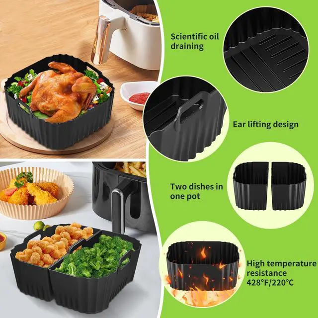 Alt view image 7 of 7 - Air Fryer Silicone Liners Square for Chefman 8QT Air Fryer, 3 Pack Reusable Silicone Pot Baking Accessories for Instant, Nuwave, Gourmia and other 8QT to 10QT Large AirFryer, 2 In 1 Liners