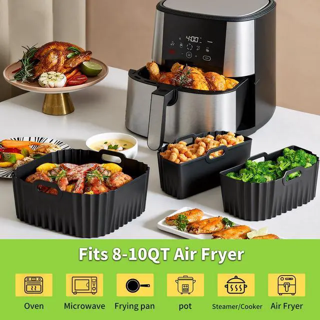 Alt view image 2 of 7 - Air Fryer Silicone Liners Square for Chefman 8QT Air Fryer, 3 Pack Reusable Silicone Pot Baking Accessories for Instant, Nuwave, Gourmia and other 8QT to 10QT Large AirFryer, 2 In 1 Liners
