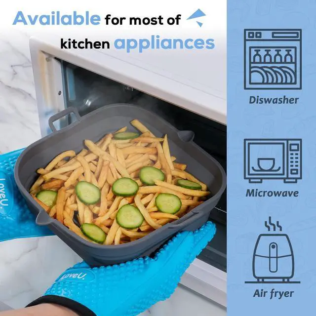 Alt view image 6 of 7 - Silicone Air Fryer Liners Square - Reusable Airfryer Collapsible Basket - Easy to Clean Air Fryers Pot for 5.8 to 8 Qt Baking Tray Oven Accessories, 8.5 Inch Large