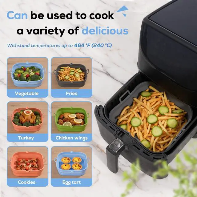 Alt view image 7 of 7 - Silicone Air Fryer Liners Square - Reusable Airfryer Collapsible Basket - Easy to Clean Air Fryers Pot for 5.8 to 8 Qt Baking Tray Oven Accessories, 8.5 Inch Large