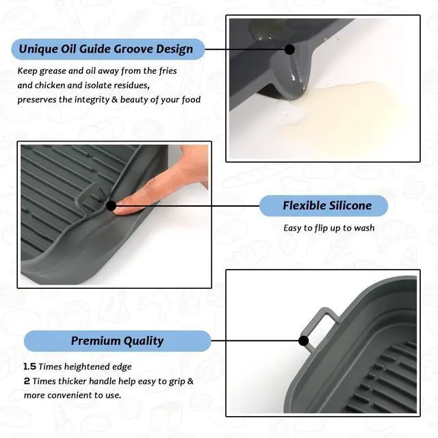 Alt view image 5 of 7 - Silicone Air Fryer Liners Square - Reusable Airfryer Collapsible Basket - Easy to Clean Air Fryers Pot for 5.8 to 8 Qt Baking Tray Oven Accessories, 8.5 Inch Large