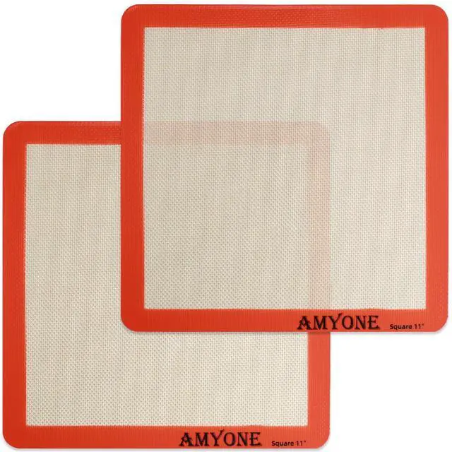 Main image of Square Silicone Baking Mats for 11 Inch Cake Pan/11x11 Cheesecake Pan/Toaster Oven/XL Air Fryer, Food Grade Silicone Baking Sheet Liners for Cookie/Cake/Pastry/Torte, Non-Stick, Reusable 2 PCS
