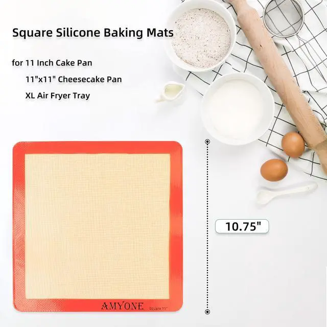 Alt view image 2 of 7 - Square Silicone Baking Mats for 11 Inch Cake Pan/11x11 Cheesecake Pan/Toaster Oven/XL Air Fryer, Food Grade Silicone Baking Sheet Liners for Cookie/Cake/Pastry/Torte, Non-Stick, Reusable 2 PCS