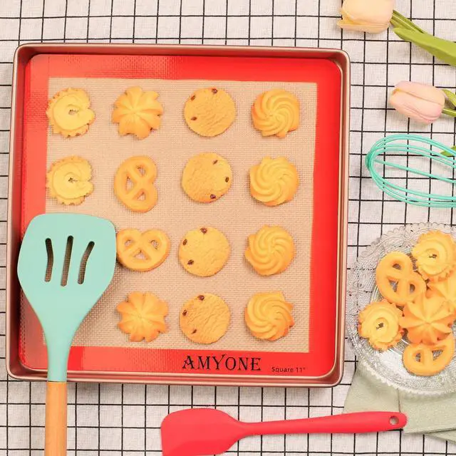 Alt view image 4 of 7 - Square Silicone Baking Mats for 11 Inch Cake Pan/11x11 Cheesecake Pan/Toaster Oven/XL Air Fryer, Food Grade Silicone Baking Sheet Liners for Cookie/Cake/Pastry/Torte, Non-Stick, Reusable 2 PCS