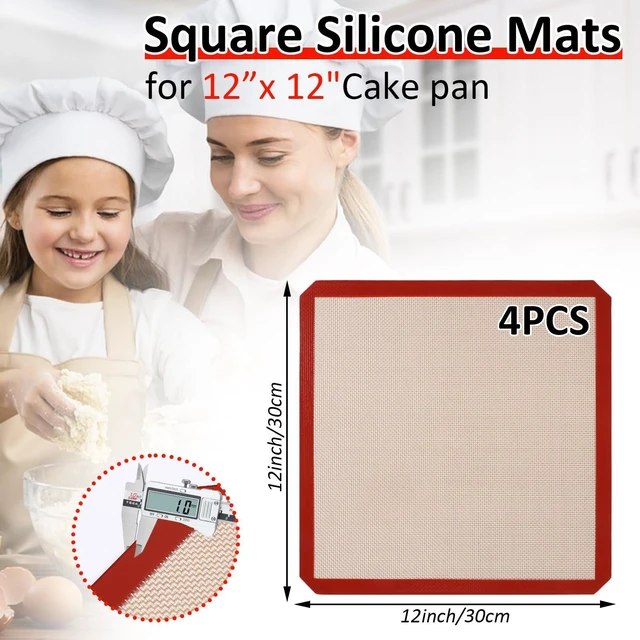 Alt view image 2 of 7 - 4 Pack 12" x 12" Reusable Silicone Baking Mat for 12 Inch Cake Pan/12x12 Cheesecake Pan/Toaster Oven/XL Air Fryer,12" Food Grade Silicone Mat for Baking Sheet, Non-Stick&Reusable