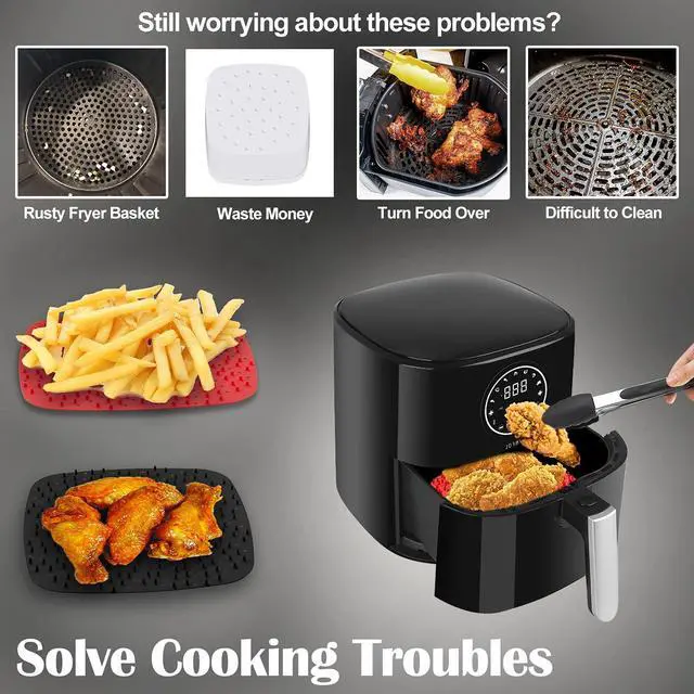Alt view image 5 of 7 - Upgrade Reusable Air Fryer Liners with Raised Silicone | Patented Product | BPA Free Non-Stick Air Fryer Mats | Air Fryer Silicone Tray Accessories | 2 Size Options 9 Inch Square
