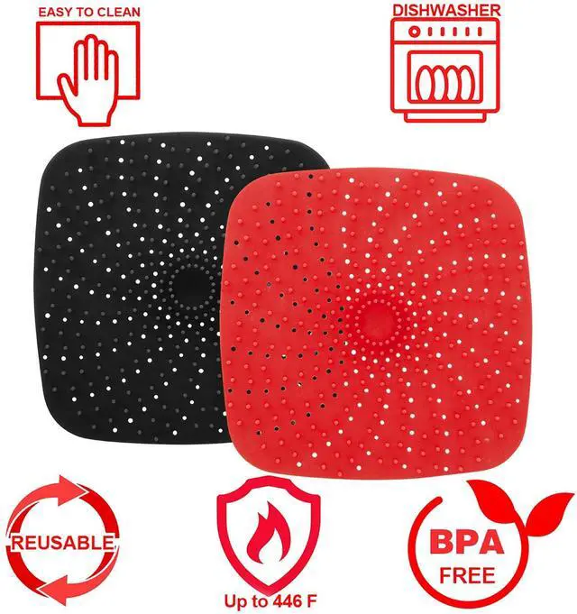 Alt view image 7 of 7 - Upgrade Reusable Air Fryer Liners with Raised Silicone | Patented Product | BPA Free Non-Stick Air Fryer Mats | Air Fryer Silicone Tray Accessories | 2 Size Options 9 Inch Square