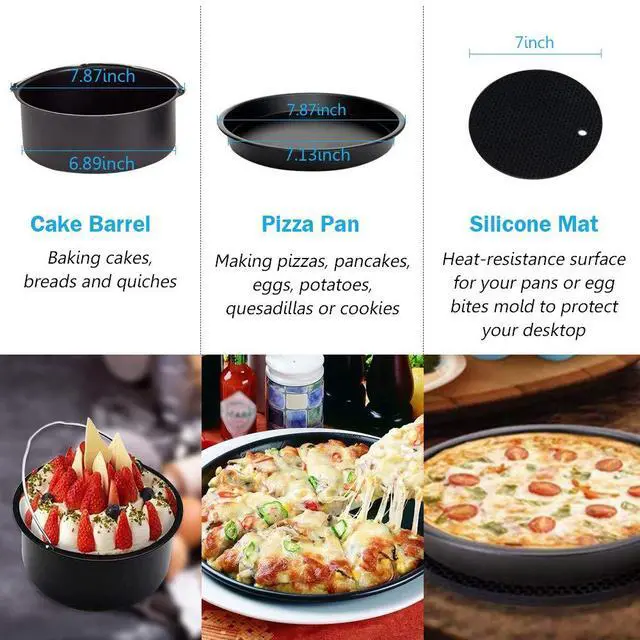 Alt view image 2 of 7 - Air Fryer Accessories Set of 7 with 8 Inch Egg Bites Mold, Pizza Pan, Cake Barrel, Skewer Rack, Silicone Mat for 3.5Qt-5.8Qt Phillips Nuwave Gowise Gourmia Ninja Dash Air Fryer