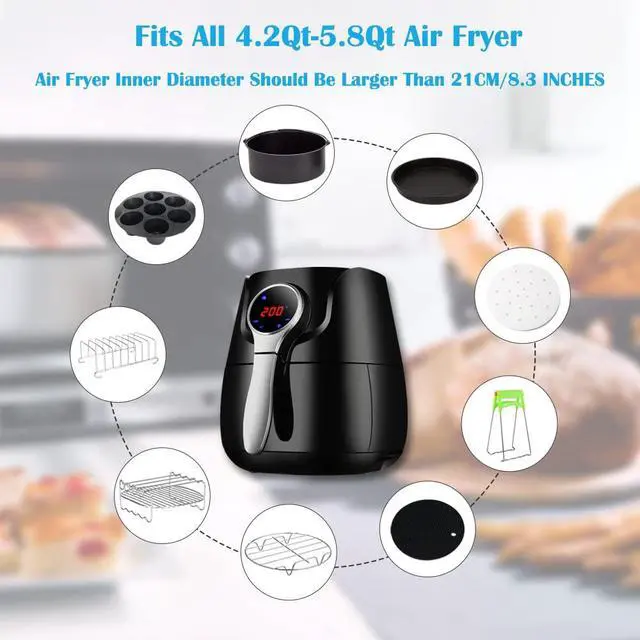 Alt view image 4 of 7 - Air Fryer Accessories Set of 7 with 8 Inch Egg Bites Mold, Pizza Pan, Cake Barrel, Skewer Rack, Silicone Mat for 3.5Qt-5.8Qt Phillips Nuwave Gowise Gourmia Ninja Dash Air Fryer