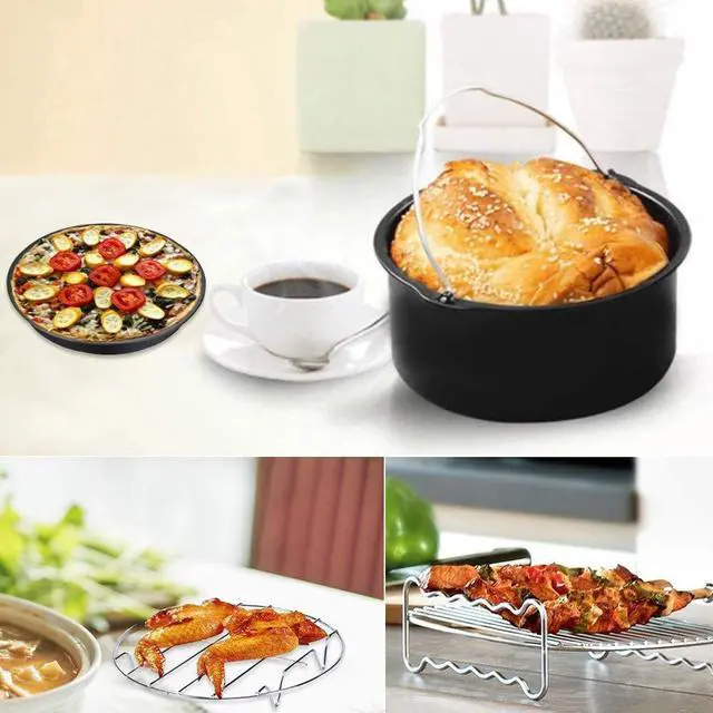 Alt view image 5 of 7 - Air Fryer Accessories Set of 7 with 8 Inch Egg Bites Mold, Pizza Pan, Cake Barrel, Skewer Rack, Silicone Mat for 3.5Qt-5.8Qt Phillips Nuwave Gowise Gourmia Ninja Dash Air Fryer