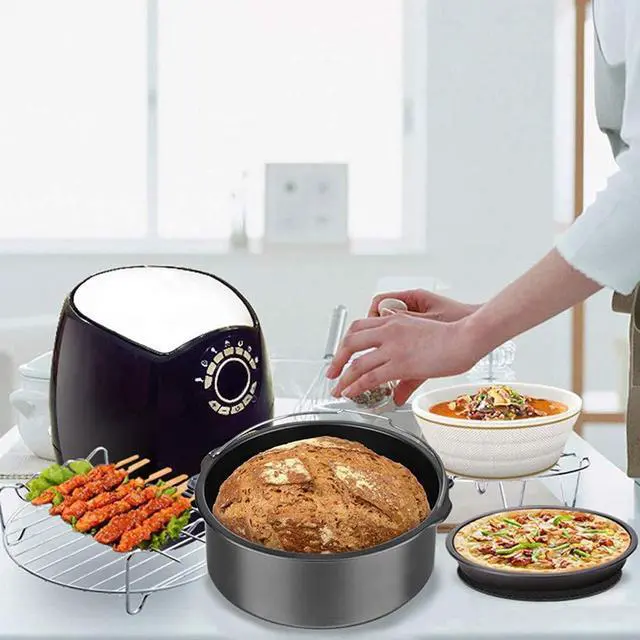 Alt view image 6 of 7 - Air Fryer Accessories Set of 7 with 8 Inch Egg Bites Mold, Pizza Pan, Cake Barrel, Skewer Rack, Silicone Mat for 3.5Qt-5.8Qt Phillips Nuwave Gowise Gourmia Ninja Dash Air Fryer