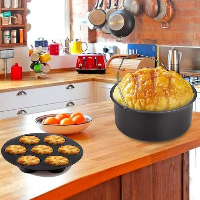Alt view image 7 of 7 - Air Fryer Accessories Set of 7 with 8 Inch Egg Bites Mold, Pizza Pan, Cake Barrel, Skewer Rack, Silicone Mat for 3.5Qt-5.8Qt Phillips Nuwave Gowise Gourmia Ninja Dash Air Fryer
