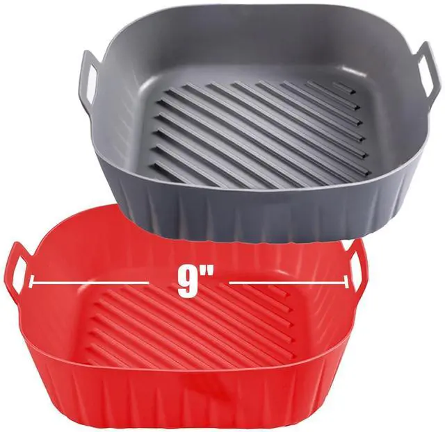 Main image of Silicone Liners Square for Air Fryer, 2 Pcs Non-stick Food-grade Reusable Basket Silicone Pot Baking Tray Airfryer Accessories, Top Size 9 inches, Bottom Size 8 inches