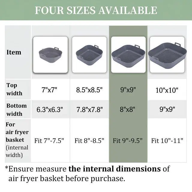 Alt view image 3 of 7 - Silicone Liners Square for Air Fryer, 2 Pcs Non-stick Food-grade Reusable Basket Silicone Pot Baking Tray Airfryer Accessories, Top Size 9 inches, Bottom Size 8 inches