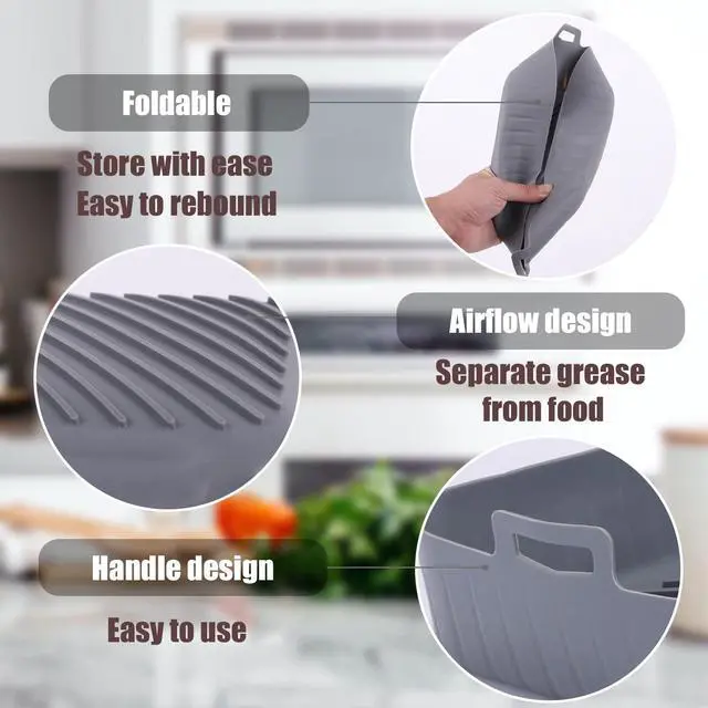 Alt view image 7 of 7 - Silicone Liners Square for Air Fryer, 2 Pcs Non-stick Food-grade Reusable Basket Silicone Pot Baking Tray Airfryer Accessories, Top Size 9 inches, Bottom Size 8 inches