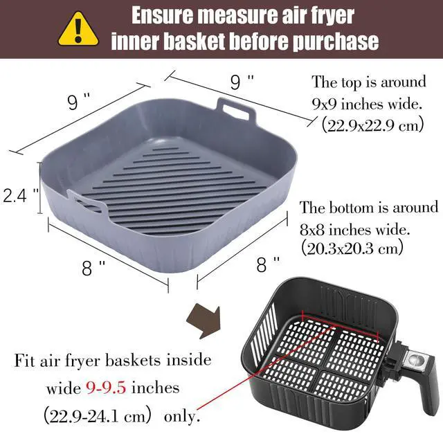 Alt view image 2 of 7 - Silicone Liners Square for Air Fryer, 2 Pcs Non-stick Food-grade Reusable Basket Silicone Pot Baking Tray Airfryer Accessories, Top Size 9 inches, Bottom Size 8 inches