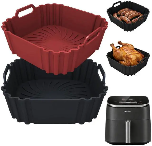 Main image of Silicone Air Fryer Liners for Cosori 9-in-1 TurboBlaze Air Fryer 6 QT,2 PCS Reusable Air Fryer Basket Liners,8.5 Inch Square Silicone Basket,Large Air Fryer Accessories