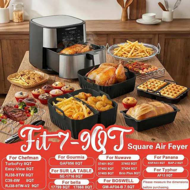 Alt view image 2 of 7 - Air Fryer Accessories for Chefman 8Qt 9Qt, Gourmia, Typhur, Nuwave, 7-9Qt