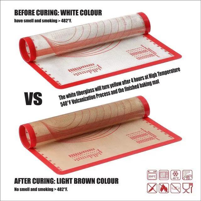 Alt view image 6 of 7 - Silicone Baking Mat Set of 4, 2 Medium 16.5"x11.6", 1 Small 11.8"x8.4", 1 Piece 9" Round, All Mats 0.7mm Thick, Food Grade Non-Stick Reusable Baking Mats for Pizza, Bread, Pastry, Macarons