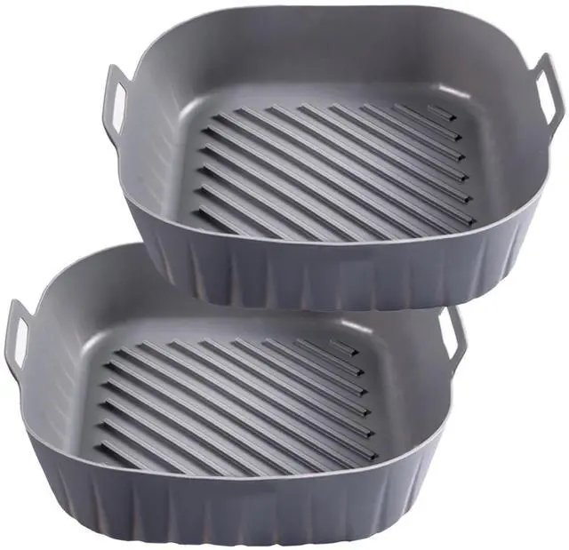 Main image of Silicone Liners Square for 8 to 8.5 inch Air Fryer, 2 Pcs Non-stick Food-grade Reusable Basket Baking Tray Airfryer Accessories, Grey
