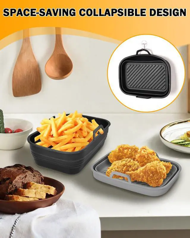 Alt view image 4 of 7 - Air Fryer Silicone Liners Collapsible 2-Pack for bella Slim 4Qt(3.3lb)