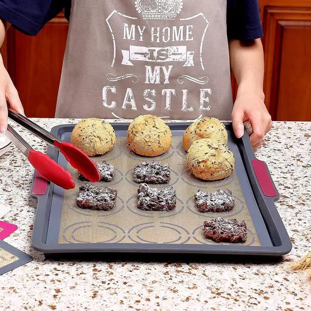 Alt view image 2 of 7 - Silicone Baking Mat Set of 4, 2 Medium 16.5"x11.6", 1 Small 11.8"x8.4", 1 Piece 9" Round, All Mats 0.7mm Thick, Food Grade Non-Stick Reusable Baking Mats for Pizza, Bread, Pastry, Macarons