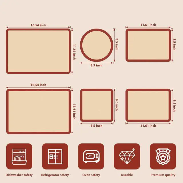 Alt view image 2 of 7 - Silicone Baking Mat Set of 6, Baking Mats Silicone for Baking Sheets, Non-Stick & Reusable Silicone Mats for Baking Pastries, Macarons, Cookies, Pizza