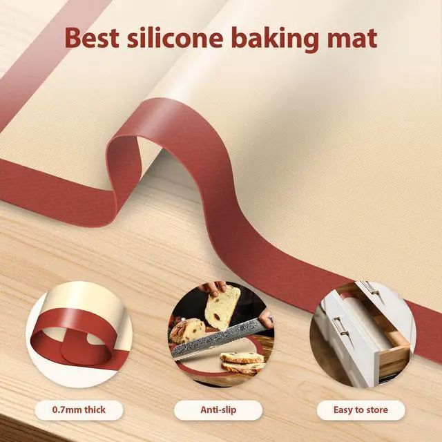 Alt view image 4 of 7 - Silicone Baking Mat Set of 6, Baking Mats Silicone for Baking Sheets, Non-Stick & Reusable Silicone Mats for Baking Pastries, Macarons, Cookies, Pizza