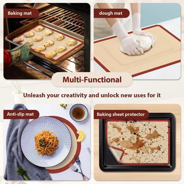 Alt view image 7 of 7 - Silicone Baking Mat Set of 6, Baking Mats Silicone for Baking Sheets, Non-Stick & Reusable Silicone Mats for Baking Pastries, Macarons, Cookies, Pizza