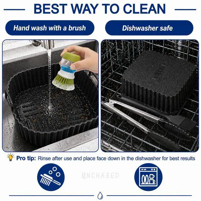 Alt view image 4 of 7 - Reusable Silicone Air Fryer Liners 4 PCS Set | 2-Pack 8-Inch Square Liners with Tongs & Basting Brush | Compatible with Ninja AF141 AF181, COSORI & More | Food-Grade Accessories for 57 QT Baskets