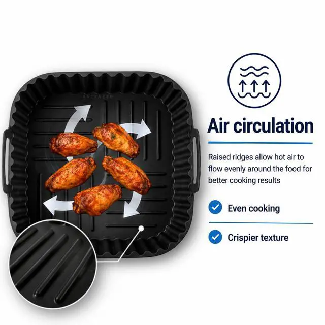 Alt view image 3 of 7 - Reusable Silicone Air Fryer Liners 4 PCS Set | 2-Pack 8-Inch Square Liners with Tongs & Basting Brush | Compatible with Ninja AF141 AF181, COSORI & More | Food-Grade Accessories for 57 QT Baskets