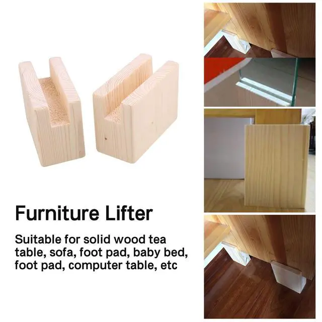 Alt view image 4 of 7 - 2PCS Width Groove Wood Bed Desk Risers Lifter Table Cube Furniture Storage Groove for Sofa