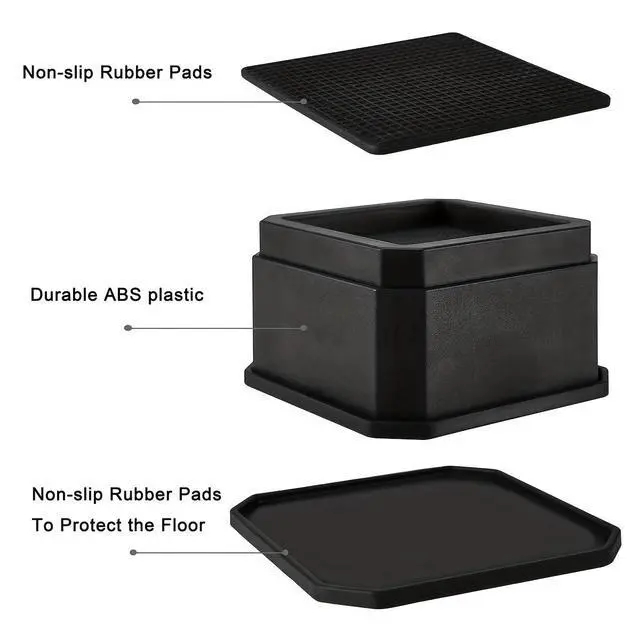 Alt view image 4 of 7 - Bed Risers 2 Inch with Soft Non-Slip Rubber Pads, Heavy Duty Furniture Lifts for Bed Sofa Table, Floor Protector 4 Pack
